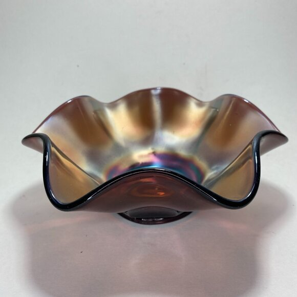 Vintage Amethyst Scallop Carnival Glass Iridescent Ruffled Bowl 8” - Picture 1 of 5